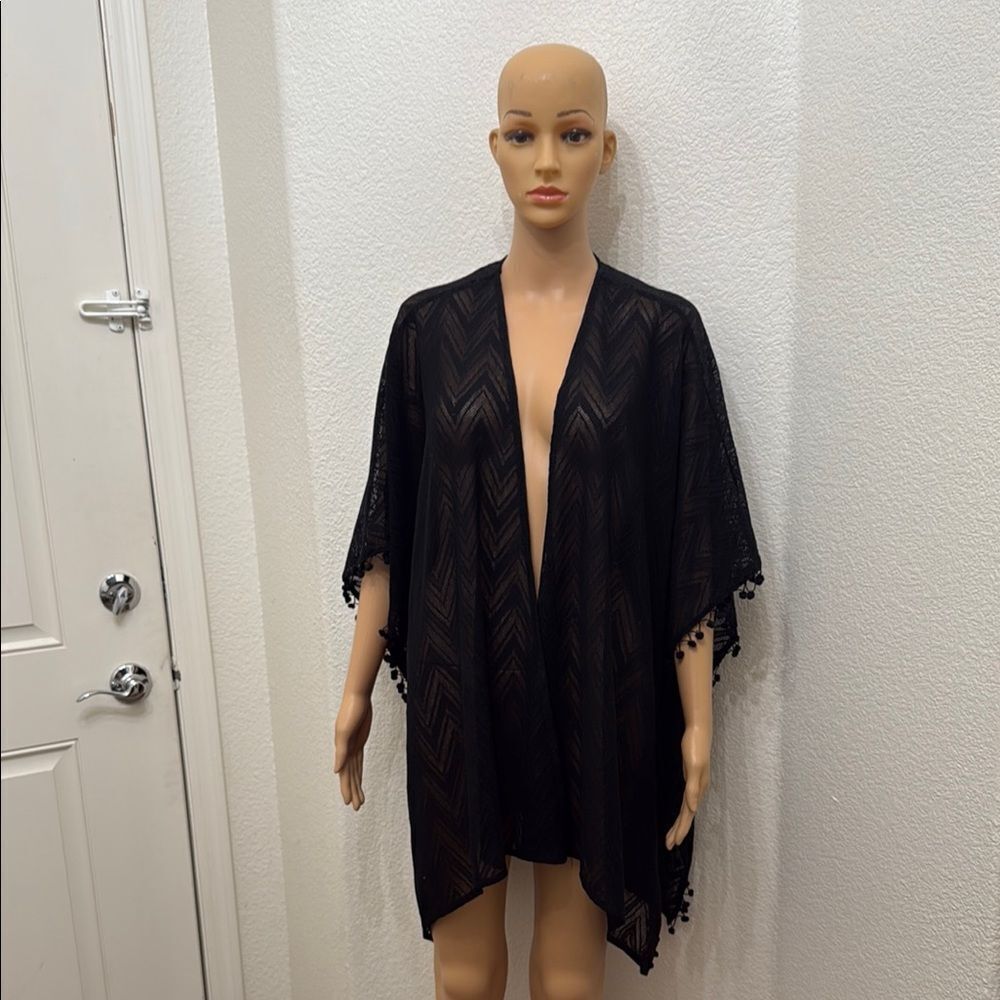 Catherines Black Chevron Kimono Beach Coverup Sz 0X-1X PalmPalm Ball Cruise Wear